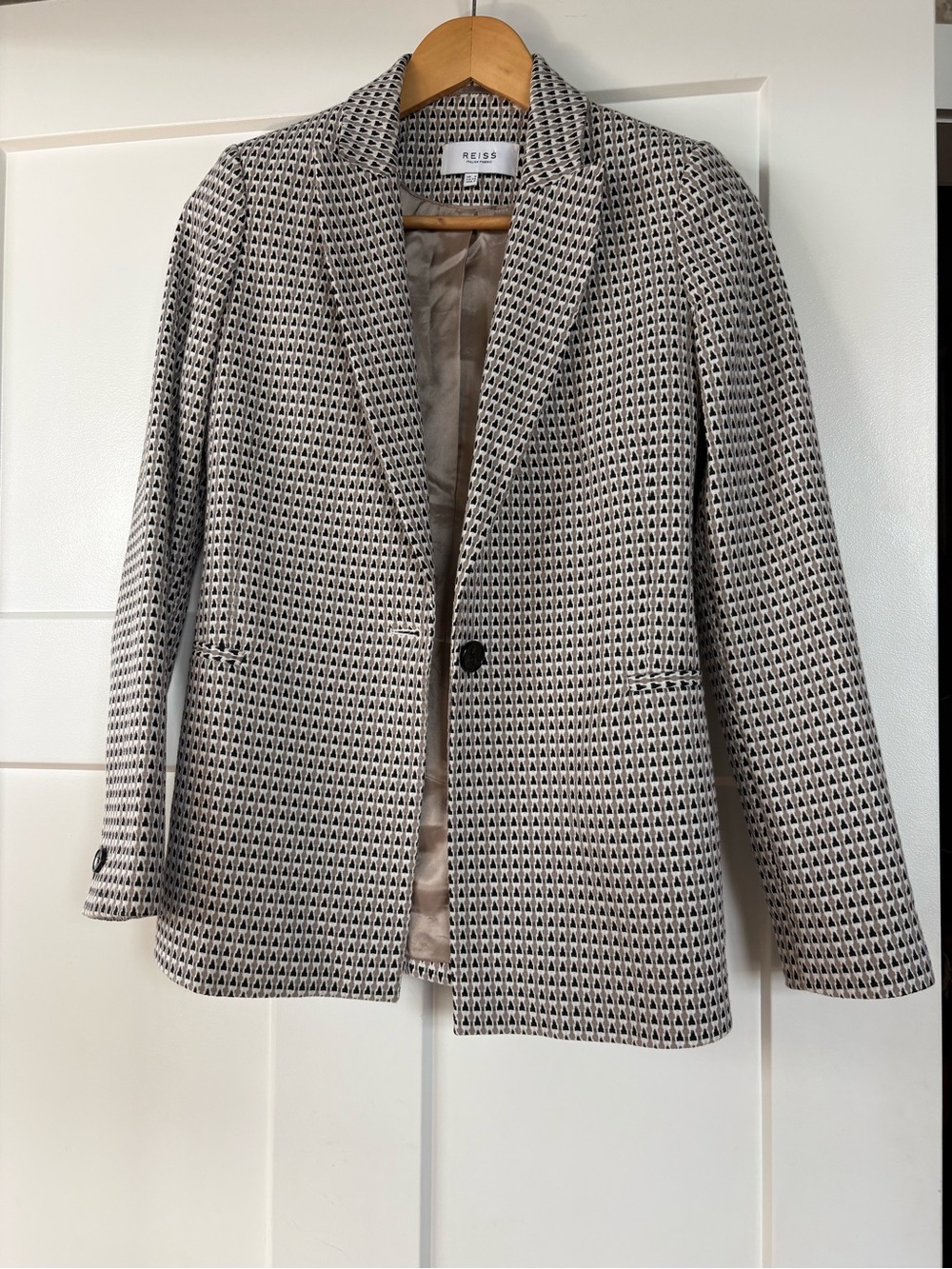 Reiss Women's Black & White Patterned Blazer Size 2